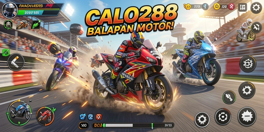 Tampilan gameplay seru dalam CALO288 dengan motor balap yang menakjubkan.