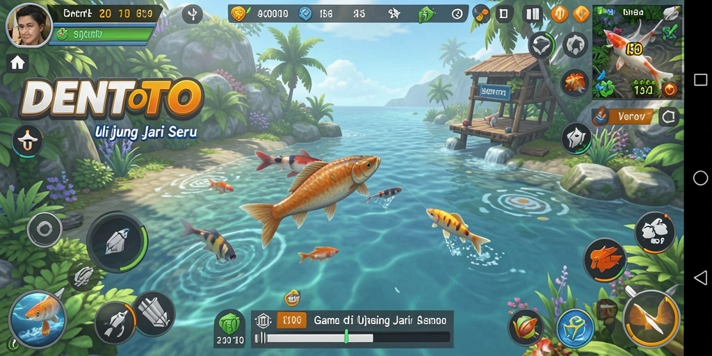 Screenshot DENTOTO menunjukkan momen seru saat menangkap ikan di laut.