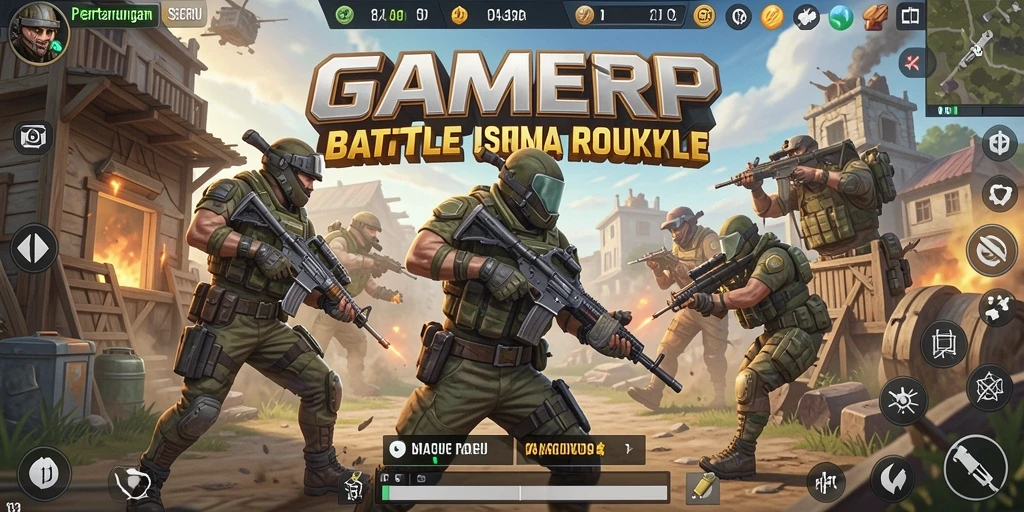 Screenshot utama GAMERP menampilkan adegan aksi Battle Royale yang intens.