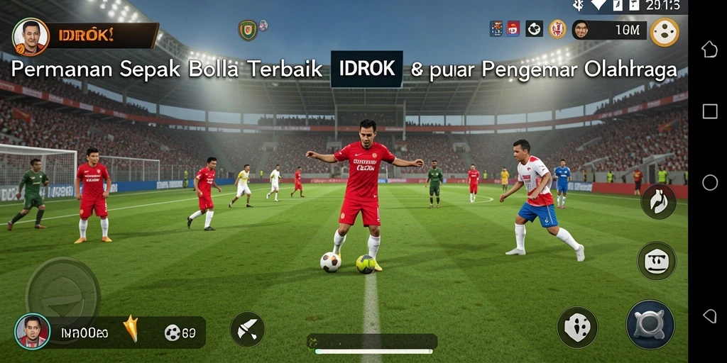 Screenshot gameplay IDROK dengan aksi pertandingan sepak bola yang mendebarkan.